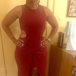 Burgundy suede like cutout side dress